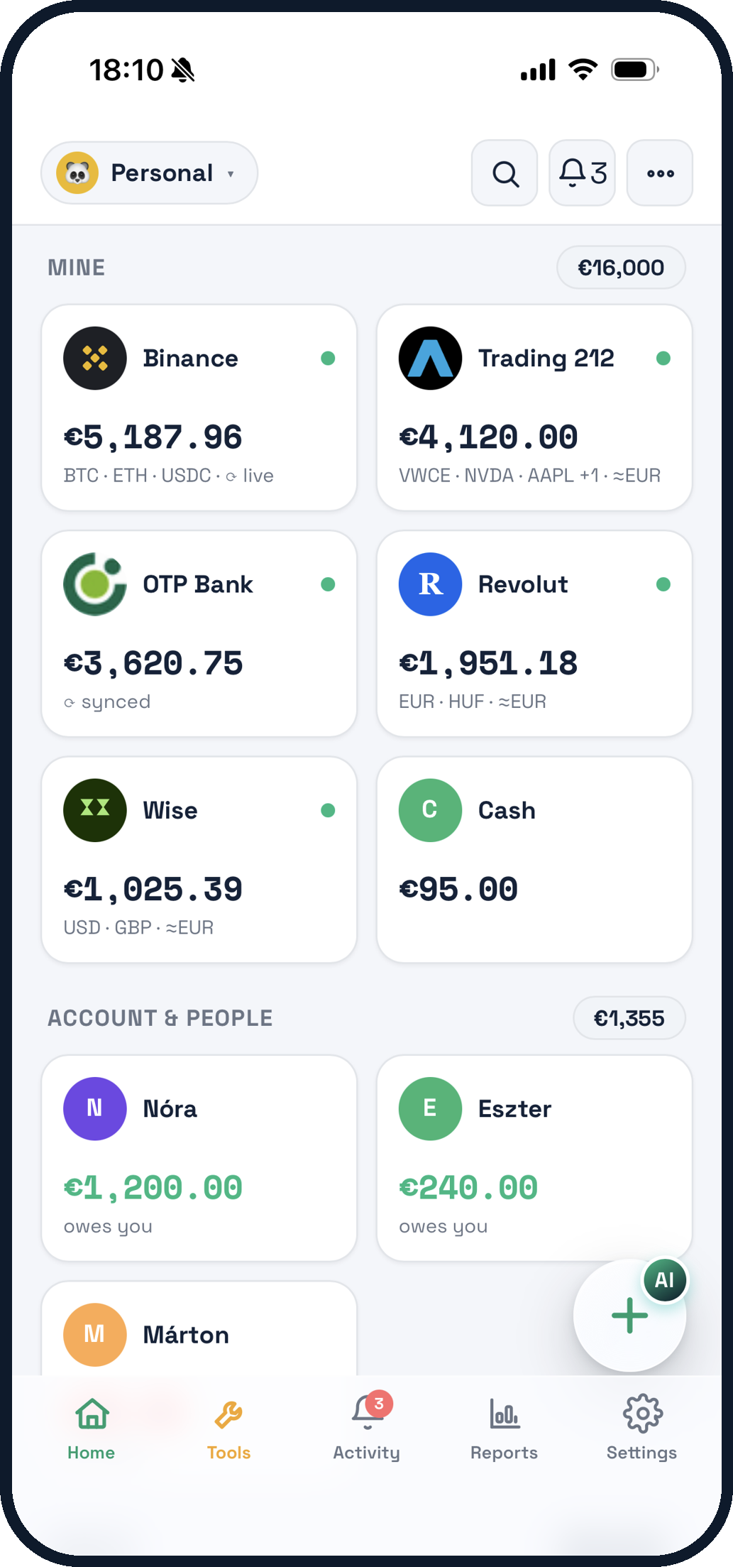 Nexval app home screen, every account in one view