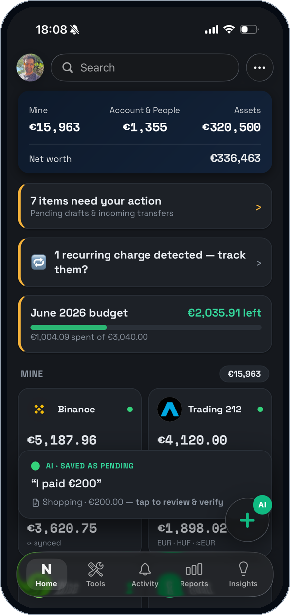 Add a transaction — type, scan or say it